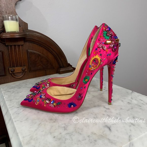 Christian Louboutin Shoes - Louboutin Artifice 120 Fuchsia Satin Embellished Pumps size 39